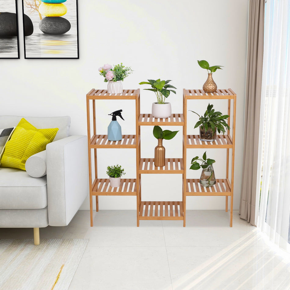 100% Bamboo High-Grade Plant Shelf Multi - Functional 9-Layer Shelf Flower Pot Shelf Display Shelf 96 * 90 * 33cm Natural